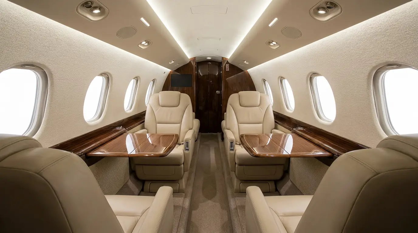 Hawker 900XP cabin interior — representative